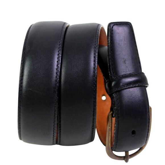 Paul Fredrick BLACK GENUINE LEATHER 1 1/4"Wd STITCH DRESS MEN'S BELT Sz 32 (B25 - Picture 1 of 13